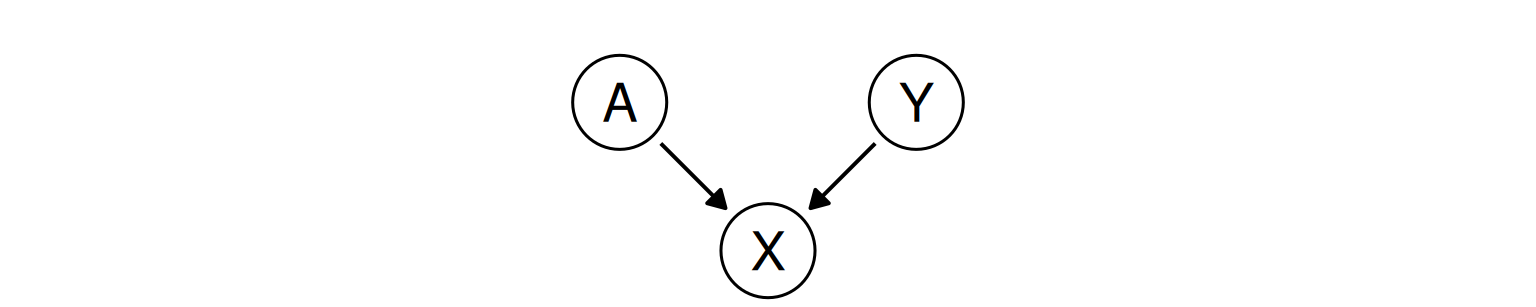 A causal graph: A and Y both point into X.